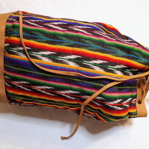 Stripes & Ikat Woven & Leather Bucket Shoulder Bag - Picture 2 of 7